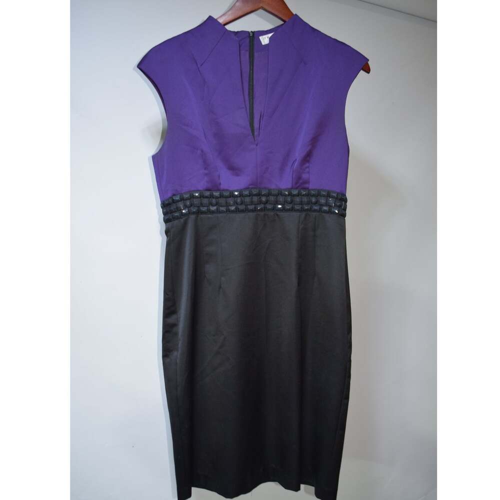 Trina Turk Purple Black Colorblock Embellished Waist Sheath Dress Size 6